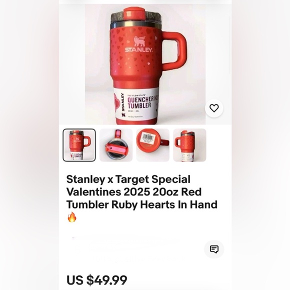 Valentines Day Stanley 20oz Quencher Tumbler. NWT. Red&Pink Hearts Outside. - Picture 14 of 14